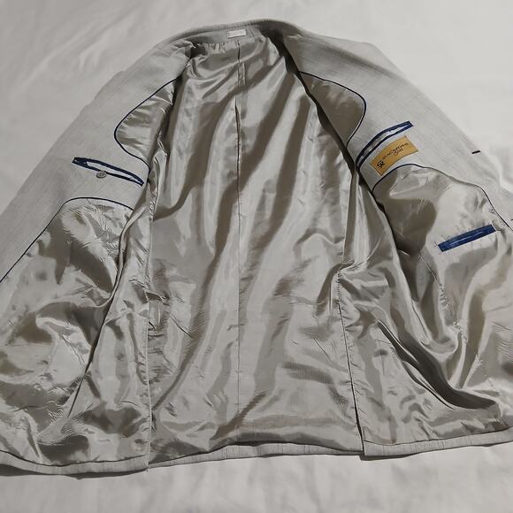 Stacy Adams Gold 40R Pale Grey Windowpane Fully-Lined Two-Botton Sport Coat - Picture 4 of 14